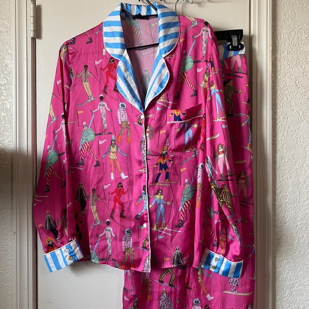 Karen Mabon Pink Apres Ski Illustrated Pajama Set XS - see description